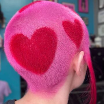 Pink and Red Shaved Head with a Painted Heart Design