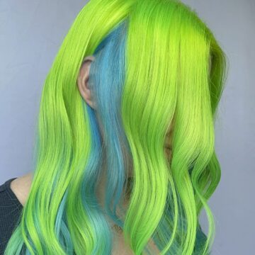 Neon Green and Baby Blue Wavy Hair